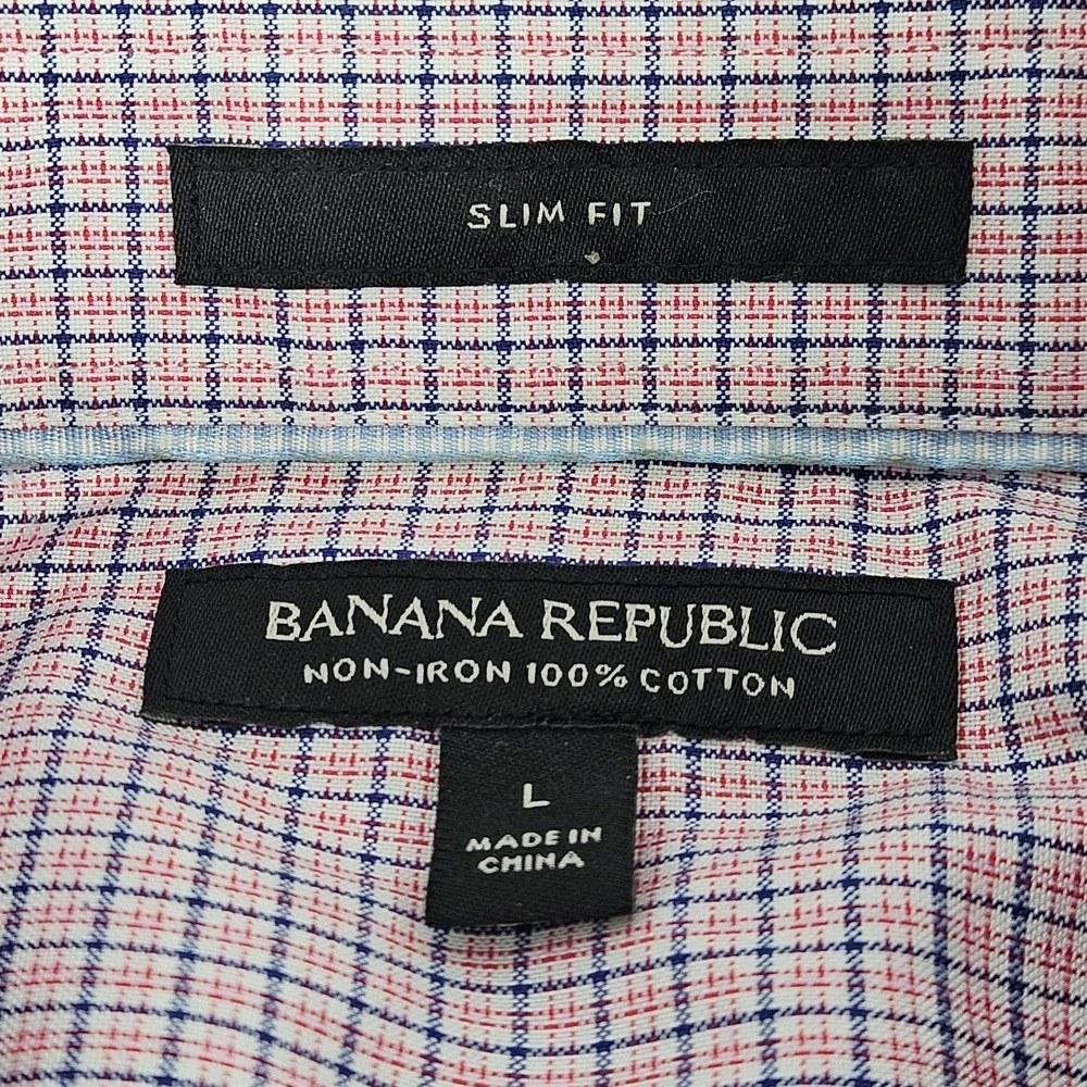 Banana Republic Men Non Iron Slim Fit Long Sleeve Shirt‎ Size Large Red Plaid